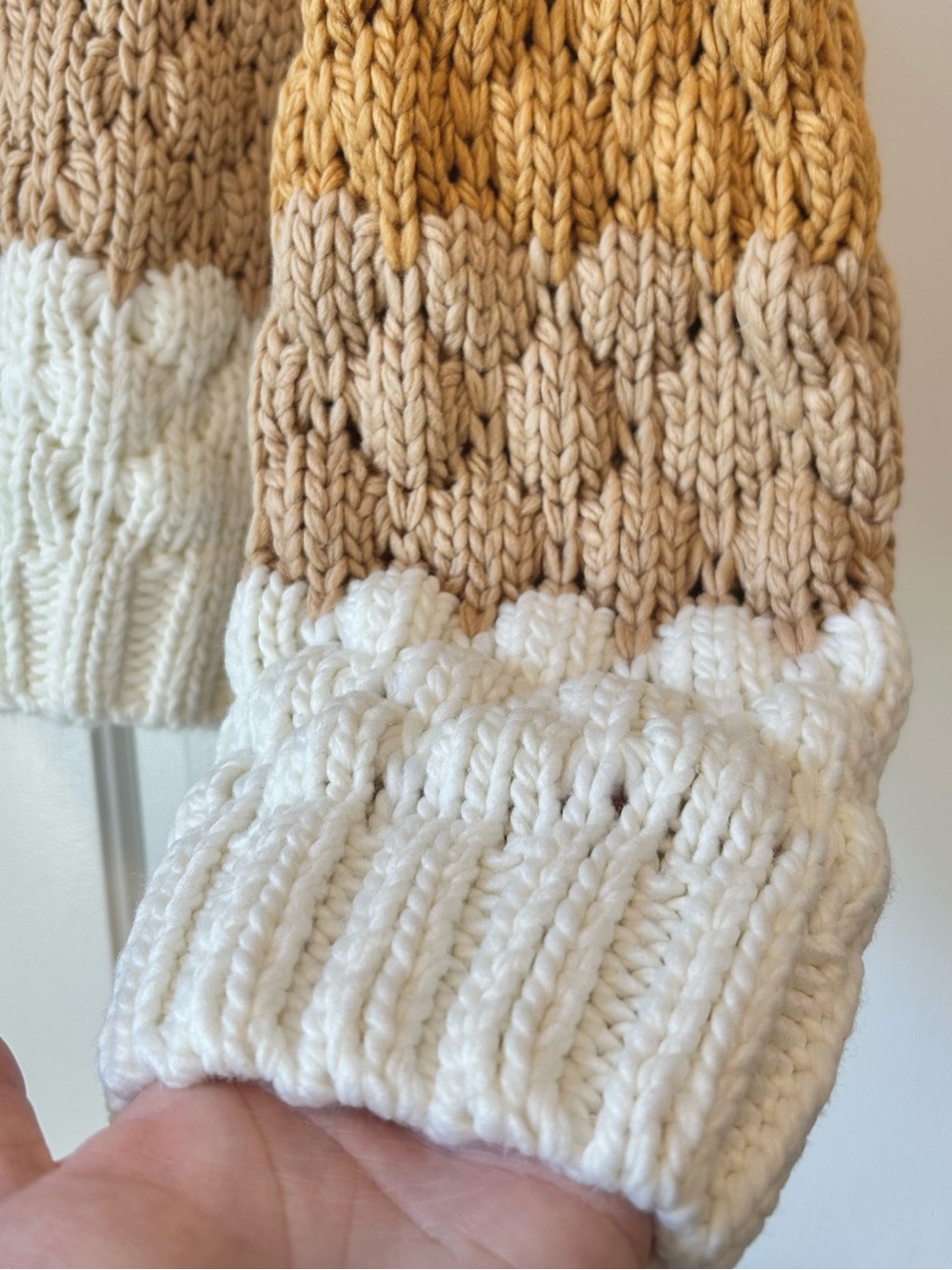Oversized Chunky Knit Sweater - White, Camel & Tan - Medium - Picture 3 of 7